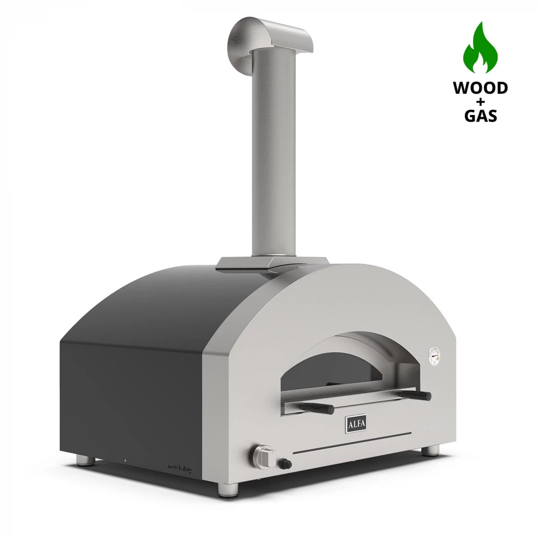 Futuro 4 Pizzen Silver Black Hybrid Pizzaofen Alfa Forni  | Ethanolkamin-shop.at | Outdoor Pizza Oven