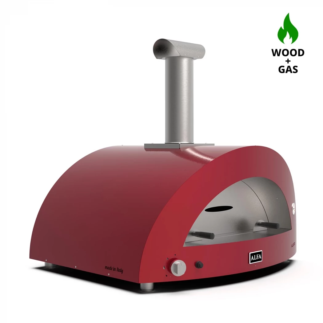 Moderno 5 Pizzen Rot Hybrid Pizzaofen Alfa Forni  | Ethanolkamin-shop.at | Outdoor Pizza Oven