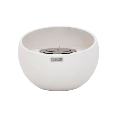 FIRENZE Bio-Kamin – Kompaktes Rundmodell, Cremeweiß mit Glas und blauen Steinen FIRENZE Bioethanol-Schale S – Cremeweiß