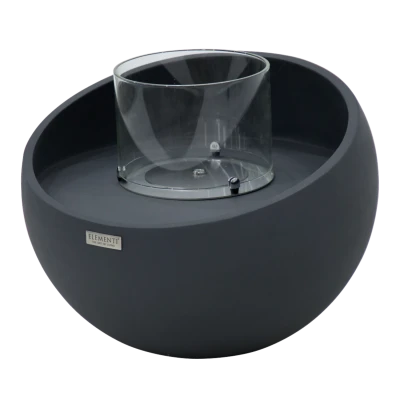 FIRENZE Bio-Kamin – Runde Schiefer-Schwarze Schale mit Glas und Bronze-Steinen FIRENZE Bioethanol-Feuerschale – Schiefer Schwarz